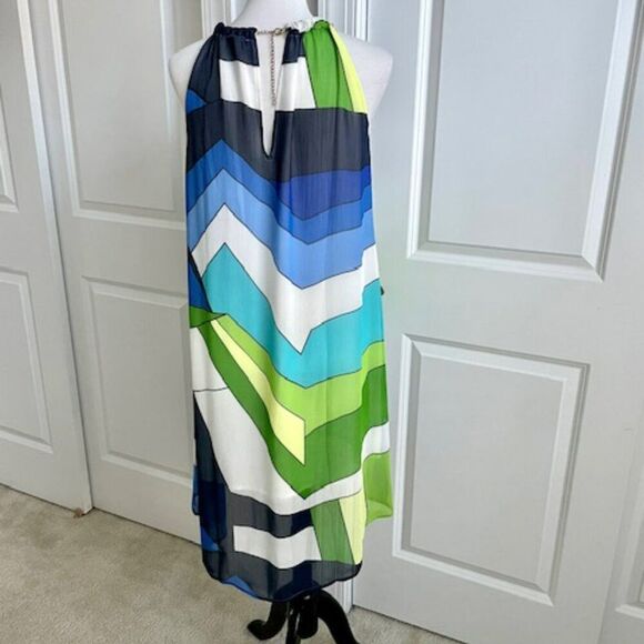 Venus High Low Kaleidoscope Dress with Chain Necklace Collar Medium - Picture 3 of 4
